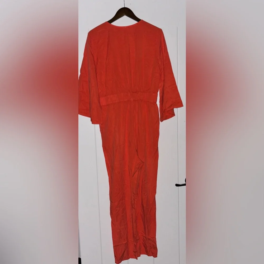 Amadi By Anthropologie Orange Wrap Wide‎ Leg Jumpsuit L NEW Flowy Boho Chic